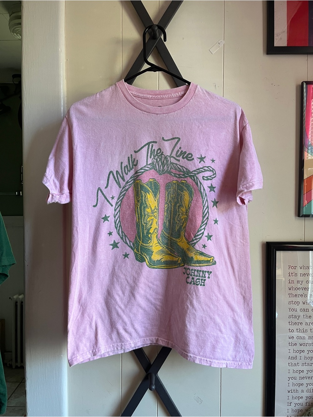 Johnny Cash Pink Tee with Yellow Boots